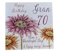 White Cotton Cards WBA70 G-Rose Gerbra Happy Birthday 70 Gran Ont Une Merveilleuse journée» Carte d'anniversaire Faite à la Main Blanc