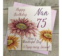 WHITE COTTON CARDS wba75 Nan Gerbra Rose 75, Nan d'anniversaire Inscription Happy Birthday Have a Wonderful Day, 75ème Anniversaire Faite à la Main Blanc