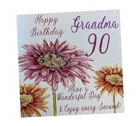 White Cotton cards-WBA90 GMA Rose Gerbra, 90-mère avec Inscription Happy Birthday Have a Wonderful Day Fait Main Carte de souhaits Motif mom 90th Birthday