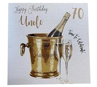 WHITE COTTON CARDS WBS70-U - Seau à Champagne Inscription Happy 70 Birthday Uncle 70ème Anniversaire Faite à la Main Blanc