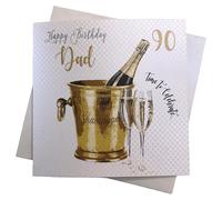 white cotton cards WBS90-d Carte d'anniversaire Faite à la Main Motif Seau à Champagne Inscription Dad 90 Happy Birthday Blanc