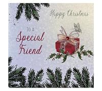 WHITE COTTON CARDS x 64 Happy Christmas to A Special Friend Carte de Noël Faite à la Main Motif Cadeau avec Inscription Blanche