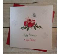 white cotton cards X123 Cartes de vœux Motif Cadeau Inscription Happy Christmas Sister Blanc