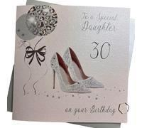 WHITE COTTON CARDS X30D Grande Boule à facettes 30 & Chaussures, to a Special Daughter on Your Birthday 30th Carte d'anniversaire Faite à la Main