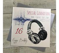 White Cotton Cards XE93-16gs Grande carte faite à la main Inscription Special Grandson 16 Happy Birthday
