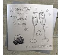 WHITE COTTON CARDS XLWA60M Carte de vœux Faite Main pour 60 Ans de Mariage/Noces de Diamant Motif Champagne/Inscription to Mum and Dad on Your Diamond Anniversary