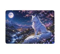 White Fox Under Pink Moon Tapis De Chambre 150 X 100 Cm, Doux Près Du Lit | Décoration saisonnière avec tapis de salon, avec dos à points PVC antidérapants; pour chambre