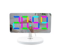 (White) LED Digital Alarm Clock With Colorful RGB Night Light Mirror Alarm Clock With Wireless Charging Snooze Function Alarm Clock