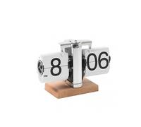 (White) Mechanical Flip Desk Clock Retro Flip Dwn Clock with Internal Gear Operated for Home & Office Dcor
