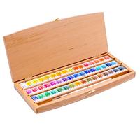 White Nights aquarelle d'artiste russe en kit, 48 couleurs en godets entiers dans une boîte en bois, haute brillance et luminosité