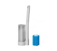 (White Ocean) Disposable Wall-Mounted Toilet Brush Set - 6 Refills, Long Handle with Storage Box for Toilet & Bathroom Cleaning