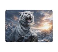 White Tiger with Diamond Grill and Chain Tapis à Poils Courts 150 x 100 cm | Tapis de salon à poils courts : avec surface douce; pour chambre et salon