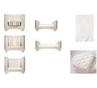 White Wash Leander pour bébé et lit bébé + 1 kit (= 2 pièces) original de draps housse dans la taille bébé + 1 surmatelas dans la taille bébé