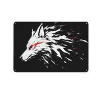 White Wolf Head With Red Markings Tableau Métal 20x30cm, Plaque Murale | Créez un mur plus vivant dans l'espace loisirs avec des décors muraux en métal comme détail déco.