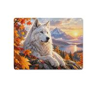 White Wolf on Autumn Mountain Cliff Plaque Métal, Décoration Murale | Décorez le coin repas avec des panneaux déco en métal pour enrichir l'ensemble.