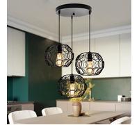 WHITEIN Suspension Filaire en Métal - 3 Cages Ronde Ø 24 x H 17.5 cm - Noir - Moderne Disque Lustre Pour Salon Cuisine Loft Balcon