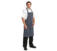 Whites - Tablier unisexe Whites à bavette à rayures blanches avec poches frontales, bleu/blanc - Tablier de chef professionnel réglable, cuisine, bistrot, femme, homme, tablier avec poche A535