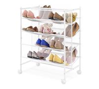 Whitmor Chariot à Chaussures à roulettes à 4 Niveaux - Maille et métal - Peut contenir jusqu'à 30 Paires de Chaussures - Double Face - Blanc