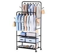 Whitmor Portant à vêtements à double tringle : porte-vêtements à roulettes en métal pour suspendre les vêtements, portant à vêtements robuste avec 3 étagères, organiseur de vêtements portable pour
