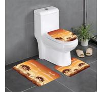 WHJDPP HJFCZH Lot de 3 tapis de salle de bain en peluche pour un confort semblable au spa et un nettoyage facile Motif éléphant et girafe au coucher du soleil 61 x 40,6 cm