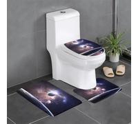 WHJDPP Lot de 3 tapis de salle de bain en peluche à poils longs pour un confort absorbant, une protection antidérapante et un motif imprimé terre et lune, 61 x 40,6 cm