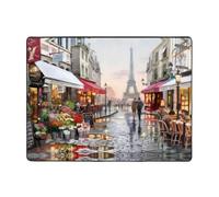 WHJDPP Tapis antidérapant en flanelle ultra douce pour salon, bureau et chambre à coucher, motif peinture à l'huile, scène de rue de Paris, Tour Eiffel, 160 x 121,9 cm