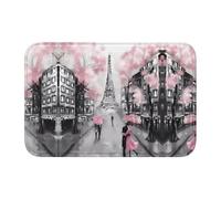 WHJSSF Paris Street Tour Eiffel Tapis à ourlet imprimé floral rose 101,6 x 152,4 cm | Tapis de bain en polyester de haute qualité antidérapant et résistant à la décoloration pour salle de bain
