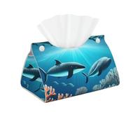 WHJYYXDE Long couvercle de boîte à mouchoirs pour la décoration et l'organisation de la maison avec matériau en cuir PVC imperméable et durable imprimé baleines sous la mer