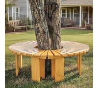 Whnoorher Banc d'arbre Rond Marron, Banc de Jardin incurvé en Bois, Dos Nu, Banc de Parc, résistant aux intempéries, Support pour Plantes, pour terrasse, Balcon(Wood Color,Round)