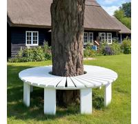 Whnoorher Banc d'arbre Rond Marron, Banc de Jardin incurvé en Bois, Dos Nu, Banc de Parc, résistant aux intempéries, Support pour Plantes, pour terrasse, Balcon(Blanc,Round)