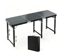 Whnoorher Table Pliante en Aluminium - 180cm x 60cm x 72cm - Table de Camping extérieure Utilitaire Noire - Tables à tréteaux Pop-up Portables avec poignée pour Pique-Nique