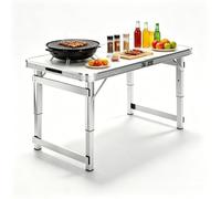Whnoorher Table Pliante - Portable Pliable en Deux avec poignée, Table de Plage Pliante en Aluminium ultralégère, 3 Tables de Grill à Hauteur réglable, Facile à Nettoyer(Blanc,180cm/5.9ft)