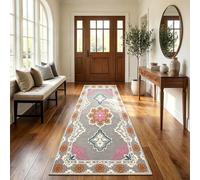 Whnoorher Tapis de Couloir Long et étroit, Gris, Rose