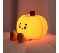 WholeSome Tech. Veilleuse Tactile en Sillicone Souple pour Enfants, Lampe Mignonne de bureau, Rechargeable USB, Mode Arrêt Automatique 30min 3 Intensités. (Citrouille)