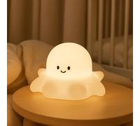 WholeSome Tech. Veilleuse Tactile en Sillicone Souple pour Enfants, Lampe Mignonne de bureau, Rechargeable USB, Mode Arrêt Automatique 30min 3 Intensités. (Pieuvre)