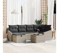 WHOPBXGAD Ensemble Salon de Jardin 7 Pièces en Polyrotin Gris avec Coussins, Canapé Modulaire, Table et Pouf de Rangement, Confortable pour Terrasse et Jardin