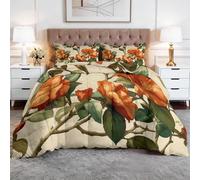 WHUOEUCO Couette Imprimée 220x240 cm avec 2 Taies Motif Floral Vintage Terracotta, Édredon Réversible sans Housse Style Bohème 4 Saisons, Microfibre Douce et Hypoallergénique, Lavable en Machine