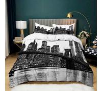 WHUOEUCO Housse de Couette 220x240 New York City Pont de Brooklyn Parure de Lit 2 Personne Set de literie 3D Microfibre Moderne Couvre-lit Décoration de Chambre Cityscape