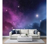 WHUOEUCO Papier Peint Intissé Cosmos Ciel Étoilé Papier Peint Panoramique | Ciel Nuit Bleu Violet Tapisserie Mural 350x256 cm Pour Salon Chambre Chambre D'Enfant Décoration Murale
