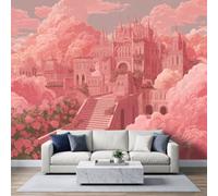 WHUOEUCO Papier Peint Panoramique 3D Nuages Roses Palais | Papier Peint Photo Intissé 200x140 cm Roses Château Décoration Poster Murale Intérieure Pour Salon, Chambre, Bureau