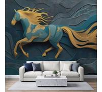 WHUOEUCO Papier Peint Panoramique 3D Sculpture Animal Cheval Cyan Foncé | Papier Peint Photo Intissé 200x140 cm Décoration Poster Murale Intérieure Pour Salon, Chambre, Bureau