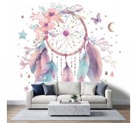 WHUOEUCO Papier Peint Panoramique Intissé Aquarelle Attrape Rêves | Tapisserie Murales Plumes Papillons Floral Papier Peint Poster 300x210 cm, Décoration Fresque Mural pour Salon Chambre