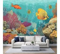 WHUOEUCO Papier Peint Photo Intissé Tropical Océan Récif Corail Poissons | Papier Peint Panoramique 400x280 cm Tapisserie Murale Pour Décoration Chambre Garçon Fille Adolescents et Enfant