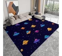 WHUOEUCO Tapis Salon Chambre Vaisseaux Spatiaux De Dessin Animé Étoiles 140x200cm Doux Antidérapant Tapis Intérieur, Lavable en Machine, pour Chambre Adulte Salle à Manger Cuisine Bureau