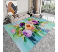 WHUOEUCO Tapis Salon Impression 3D Moderne Fleurs De Graffiti Colorées 180x240cm Tapis Poils Courts Lavable Antidérapant Doux pour Chambre, Cuisine et Salle à Manger