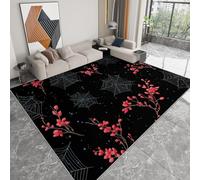 WHUOEUCO Tapis Salon Toile D'Araignée Noire Fleurs 160x230cm Tapis Lavables avec Dos Antidérapant, Design Poils Courts Moderne, pour Chambre Adulte Enfant, Salle à Manger, Cuisine
