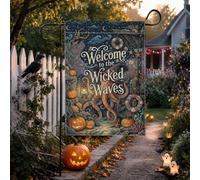 Wicked Octopus Chapeau de sorcière Halloween Citation Drapeau de jardin | Chapeau de sorcière, pieuvre, drapeau de cour, décoration de citrouilles côtières, lanterne nautique, thème océan foncé
