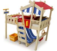 WICKEY lit d'enfant surélevé CrAzY Hutty - bâche lit de maison 90 x 200 cm, lit superposé - bleu/rouge