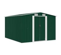 Wicterencia Abri de jardin en acier galvanisé vert 257 x 298 x 178 cm avec double portes coulissantes, grilles d'aération, espace de rangement pour outils, vélo, tondeuse à gazon et bois de chauffage