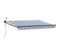 Wicterencia Auvent électrique bleu blanc 3,5 x 2,5 m avec capteur météo LED pour terrasse, balcon, protection solaire, protection UV, protection contre le vent
